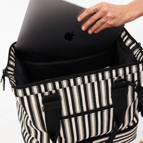 BEIS224574 StripedMiniWeekender Black Details 0269 2